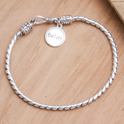 Inspirational Sterling Silver Charm Bracelet, 'Chain Of Belief